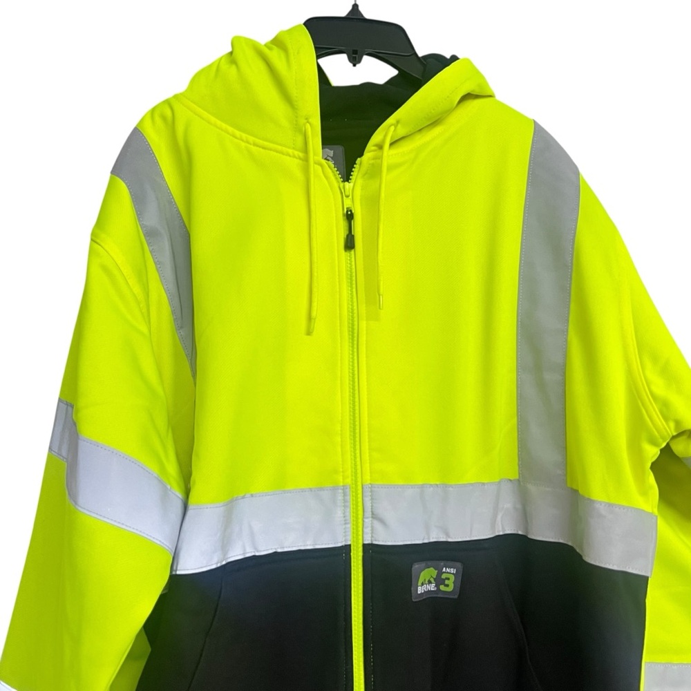 NWT Berne High-Visibility Class 3 Color Block Hooded Sweatshirt Jacket - Picture 2 of 10